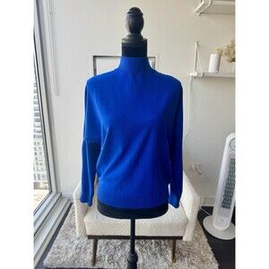 Rafiana Bright Blue Mock Neck Gold Button Sweater Size Large NWT!